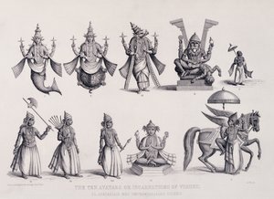 The Ten Avatars or Incarnations of Vishnu, gravert av A. Thorn, fra 